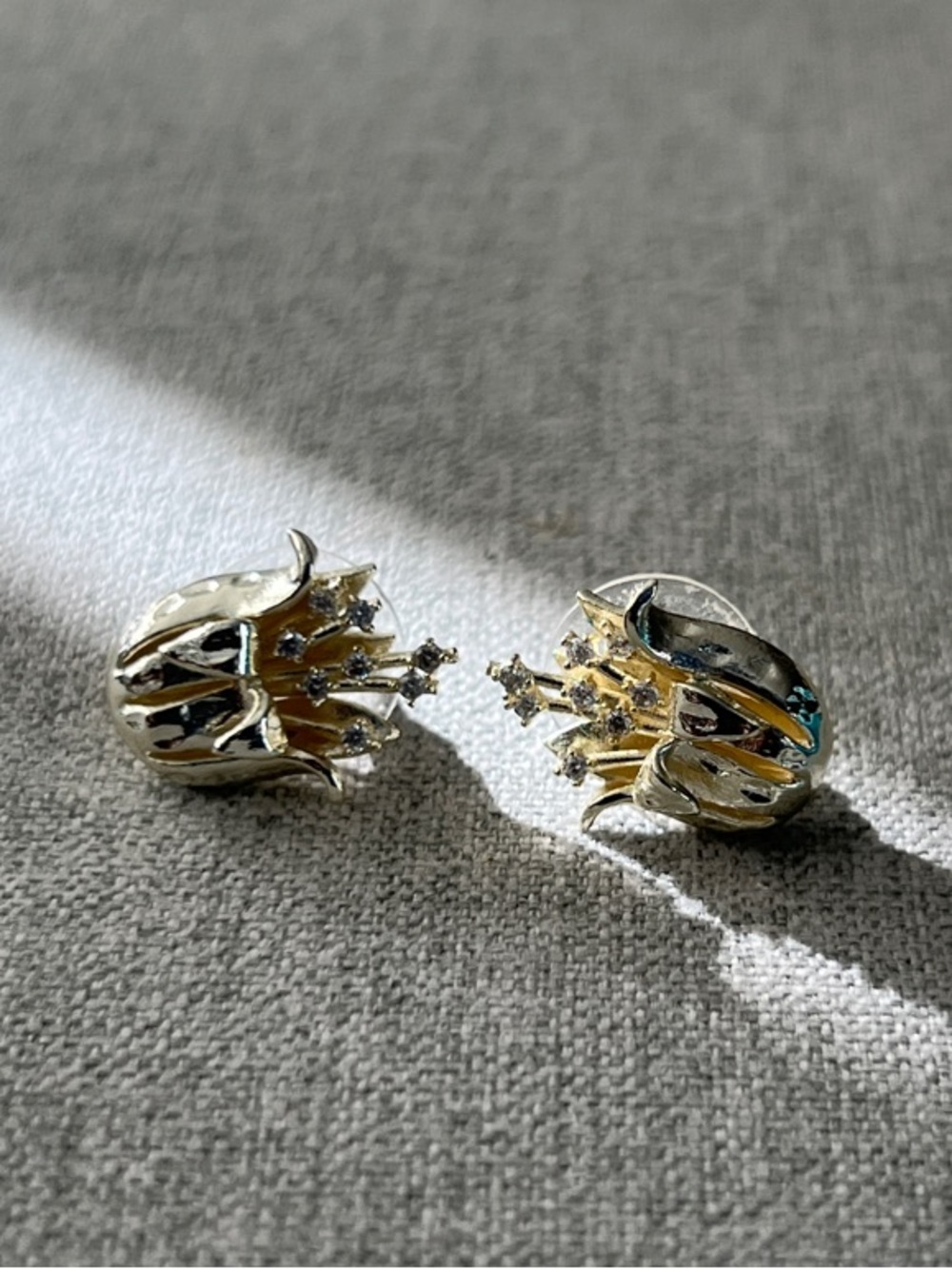 Nicola Bathie Floral Tulip Gold Embellished Statement Stud Earrings